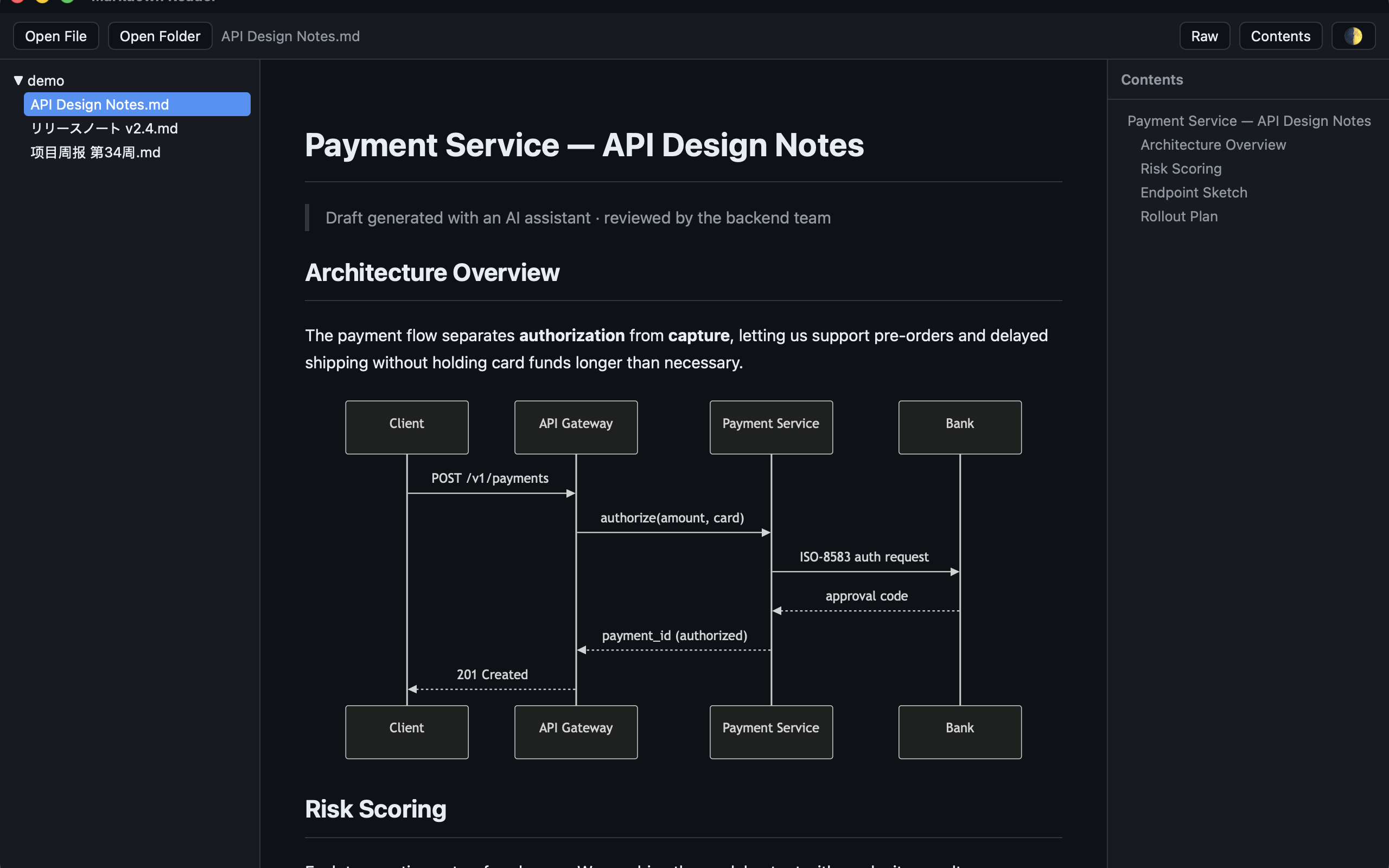 Folder tree with rendered document