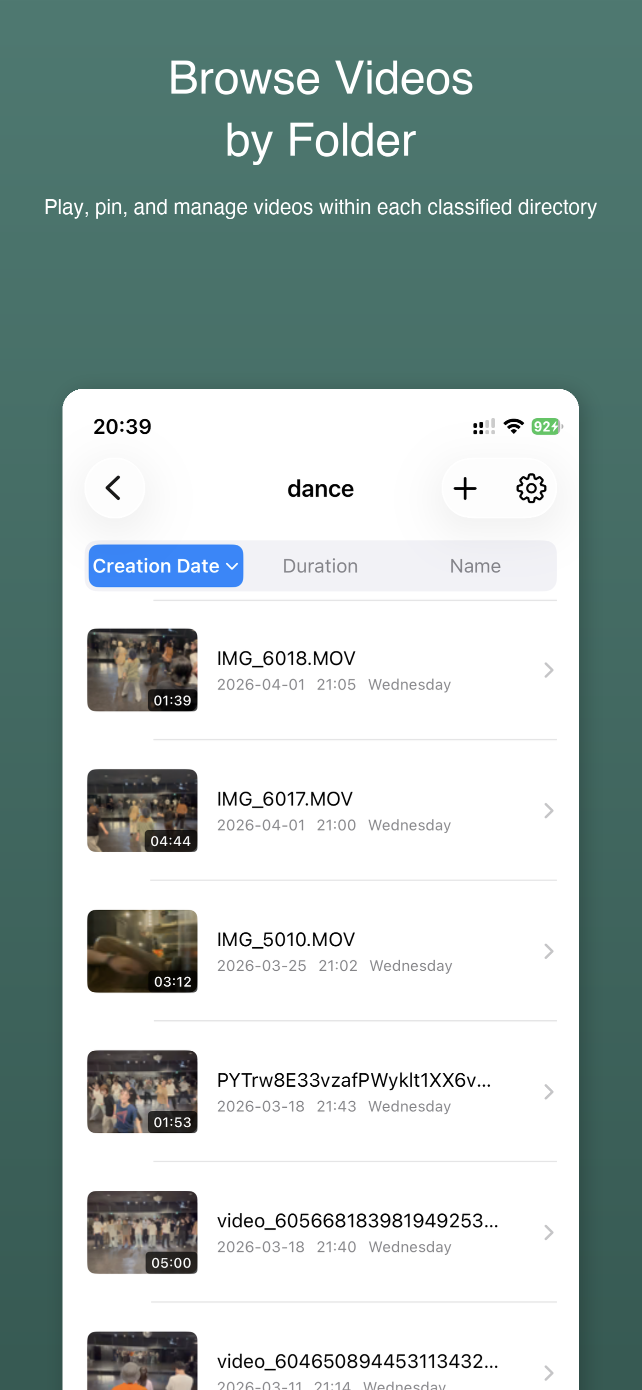 Video folder list