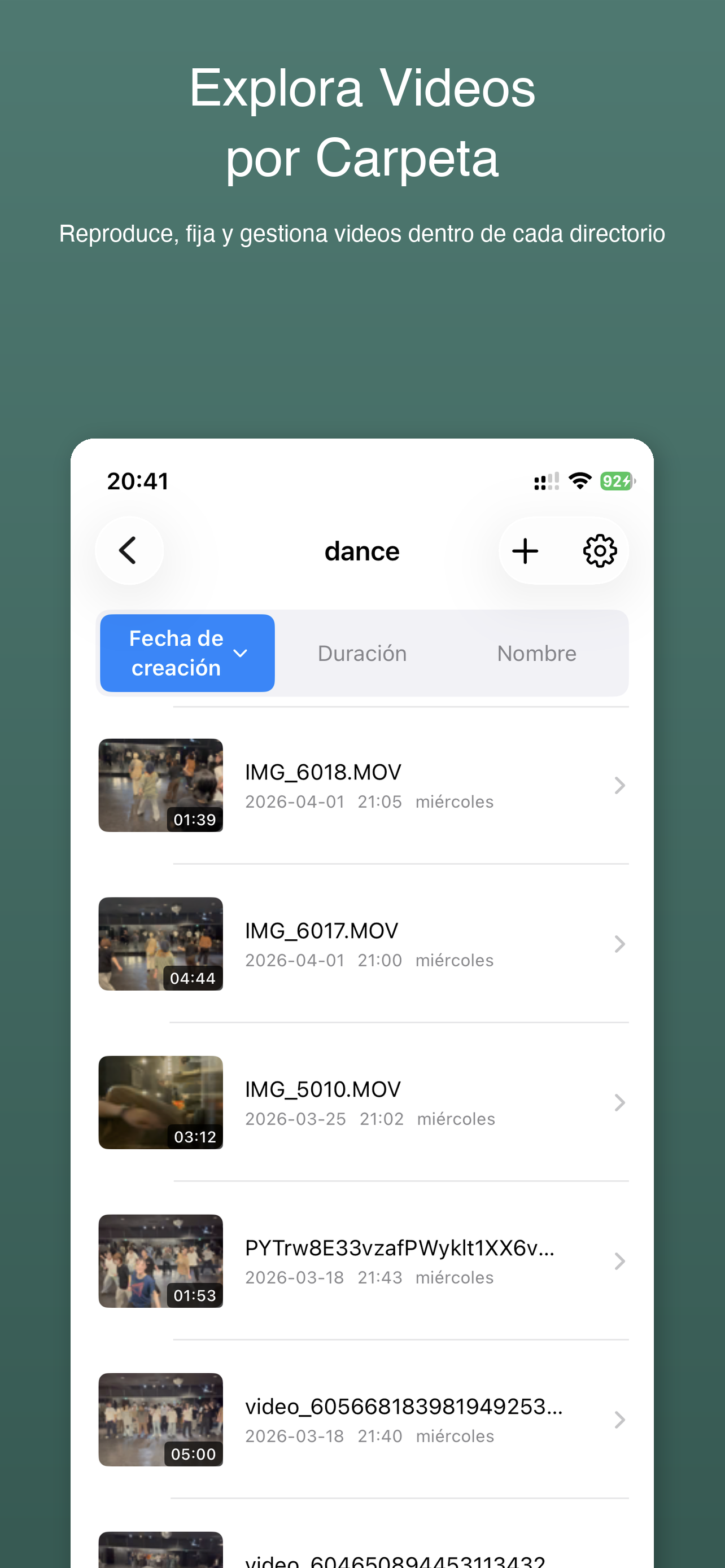 Lista de carpetas de video